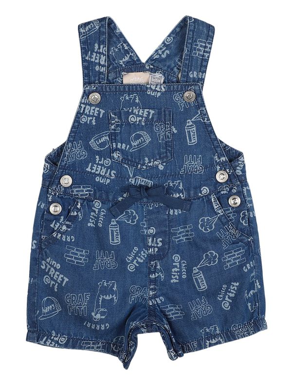 Boys Medium Blue Woven Short Dungaree image number 0